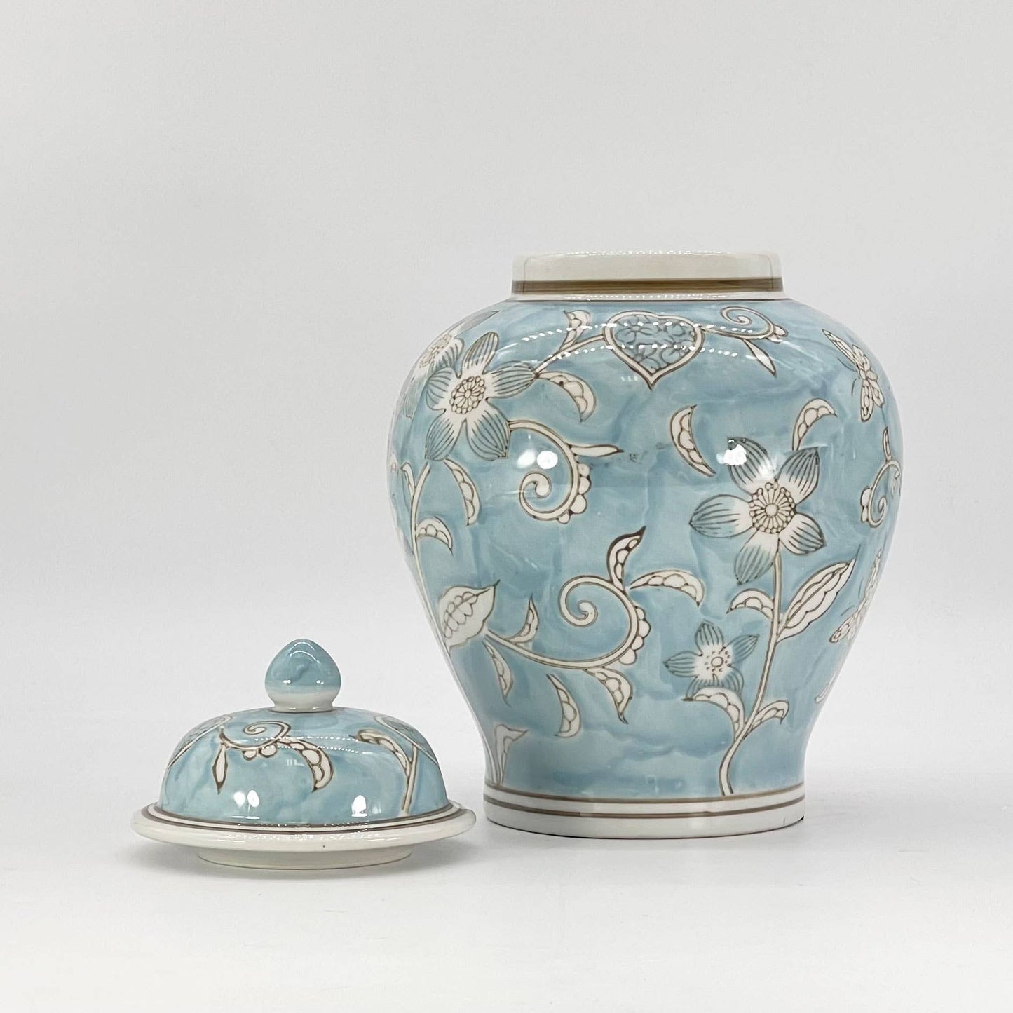 Light Blue & White Ceramic Chinoiserie Ginger Jar 12"