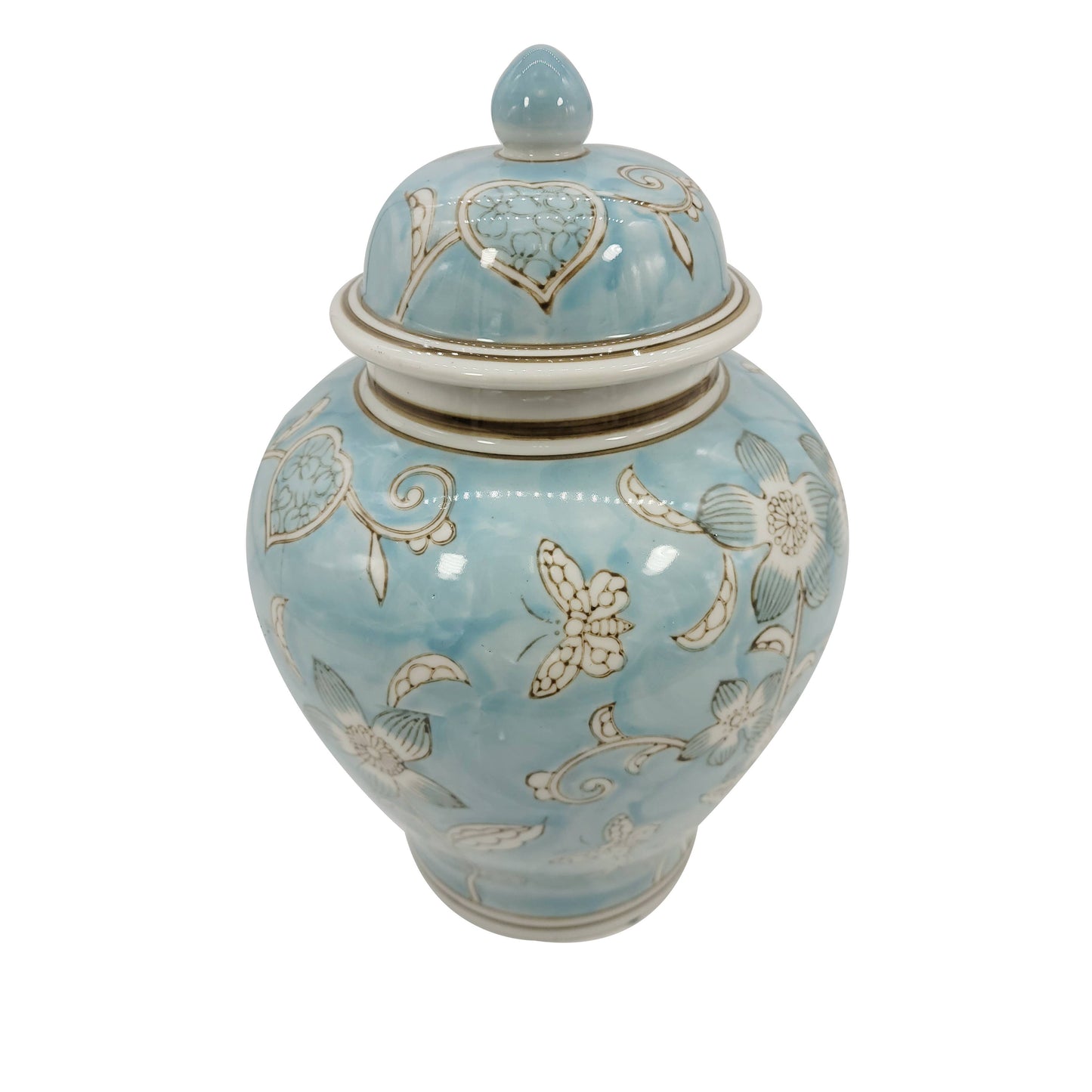 Light Blue & White Ceramic Chinoiserie Ginger Jar 12"