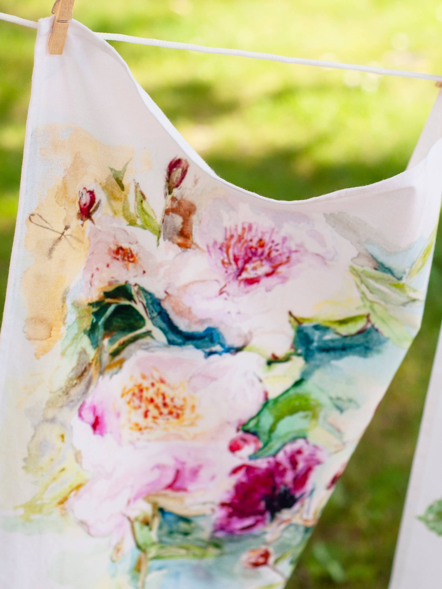 Peony Watercolor Tea Towel