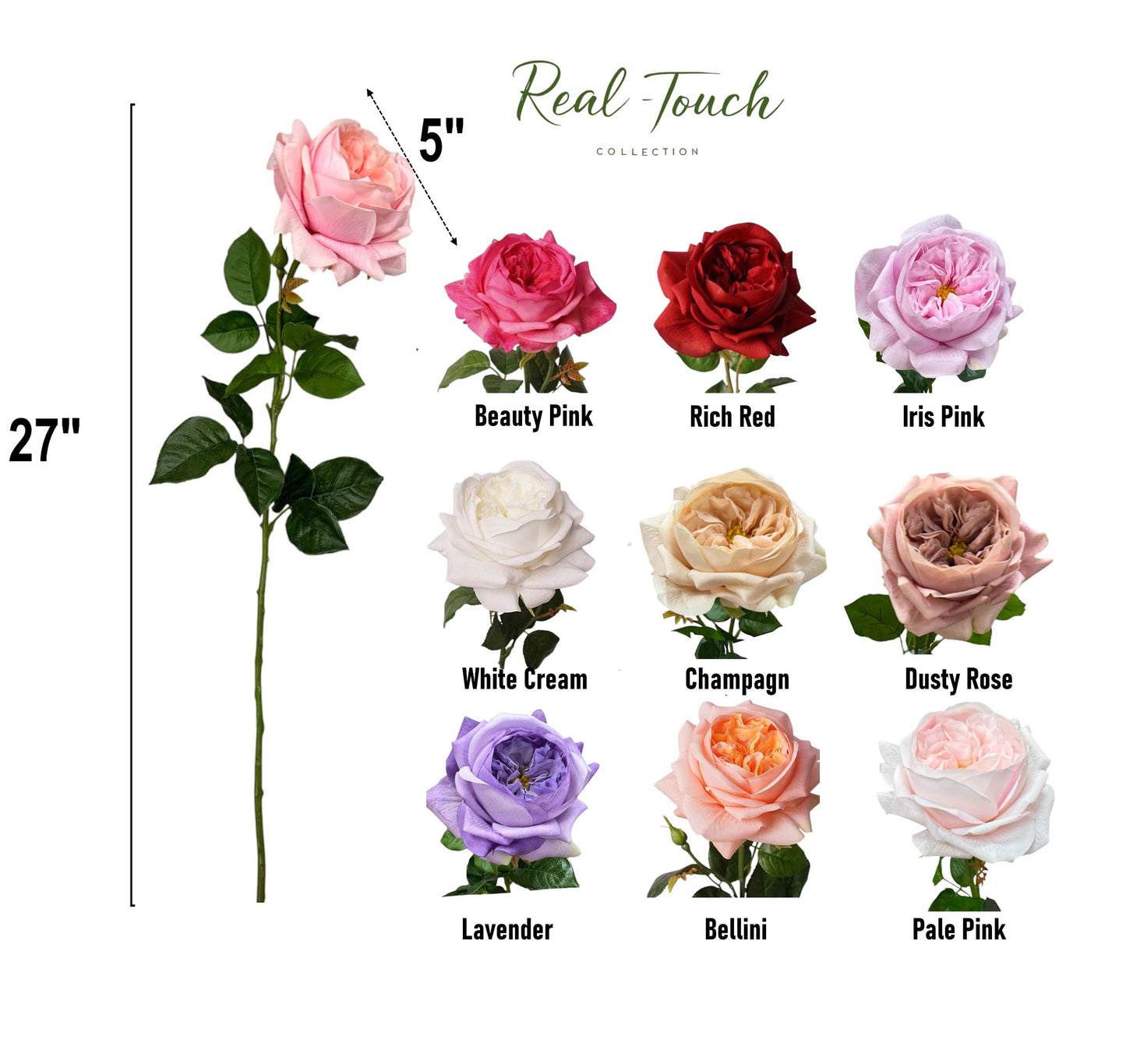 27"-Lux Faux Juliet Rose-Moisturizing Finish-5"Bloom