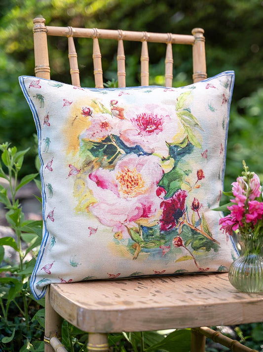Peony Hummingbird Watercolor Cushion Cover