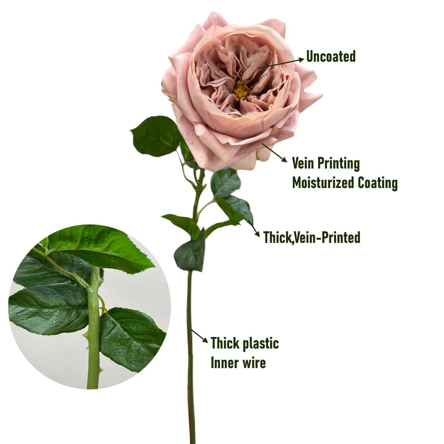 27"-Lux Faux Juliet Rose-Moisturizing Finish-5"Bloom