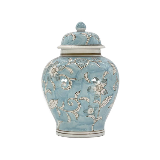 Light Blue & White Ceramic Chinoiserie Ginger Jar 12"