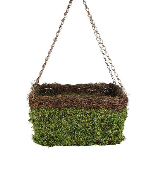 MossWeave Square Hanging Basket, Wicker Rim
